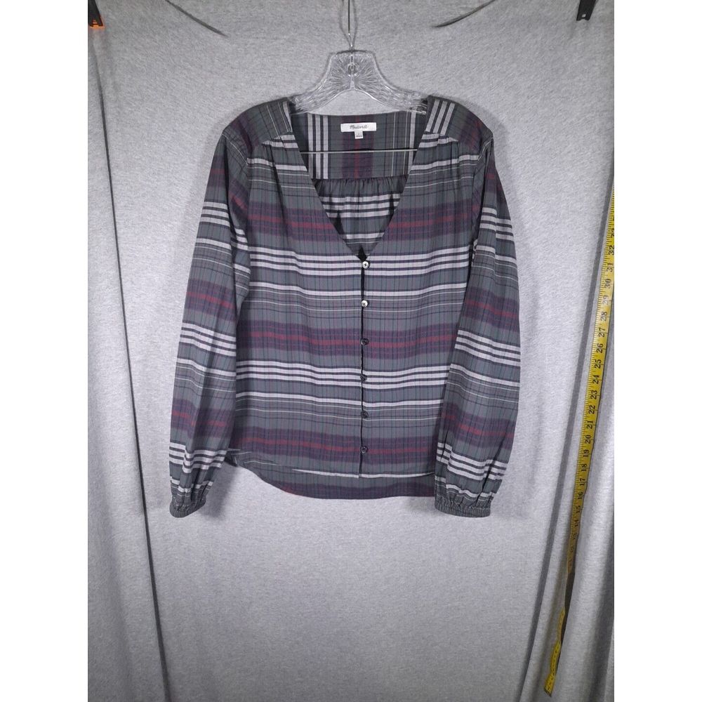 Madewell Button Up Top Womens Large Vneck Button Down Pineview Plaid Academia